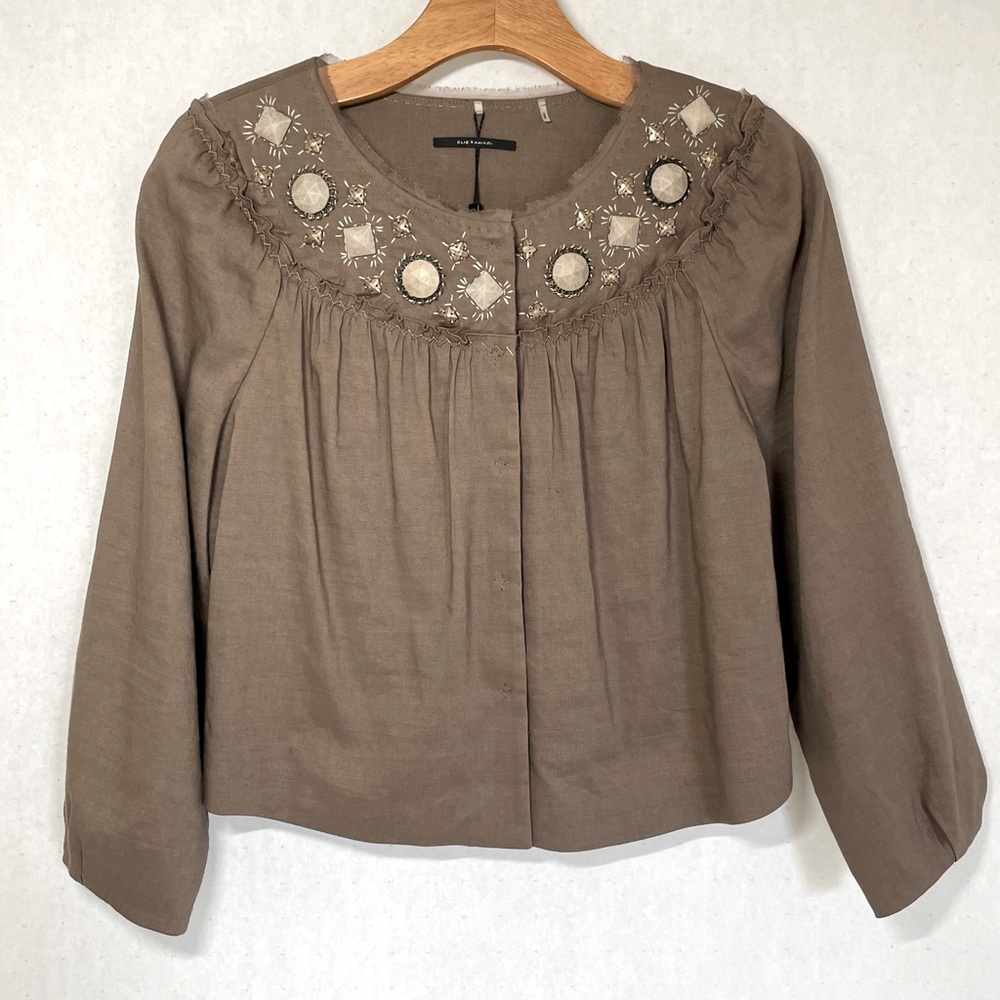 NWT Elie Tahari Neutral Crop Linen Jacket - Picture 1 of 9